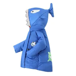 Зимние Детские теплые куртки для мальчиков осеннее пальто с рисунком акулы детская верхняя одежда пуховая куртка для маленьких мальчиков