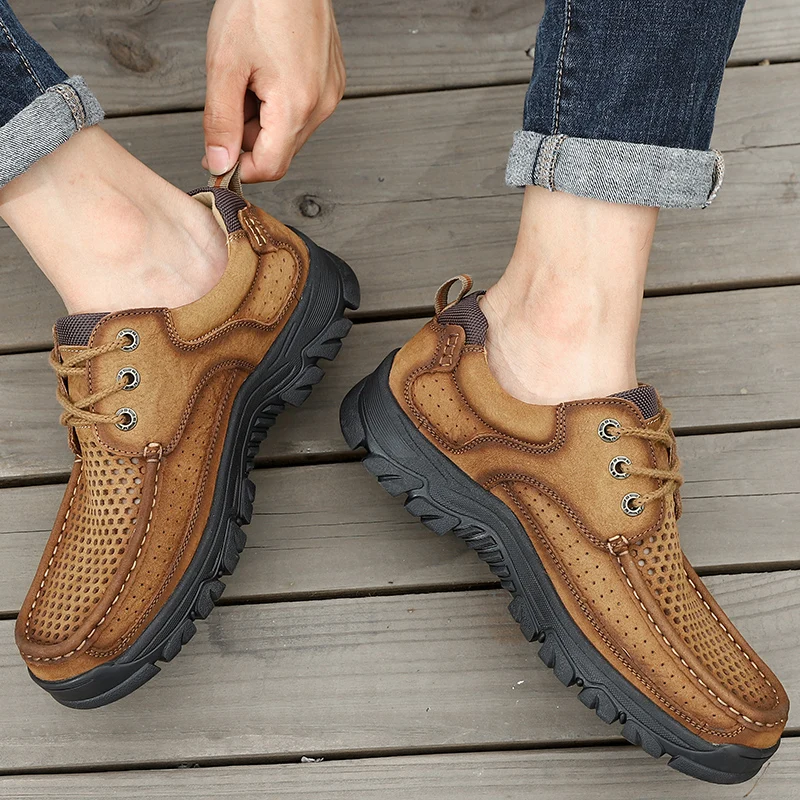 Натуральная кожа мужская обувь на плоской подошве повседневная обувь в деловом стиле официальные Лоферы мягкие мокасины ручной работы на шнуровке Вождение мужской обуви