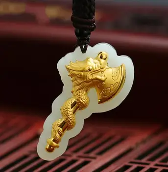 

3D gold inlay and Tian Yulong axe pendant h493