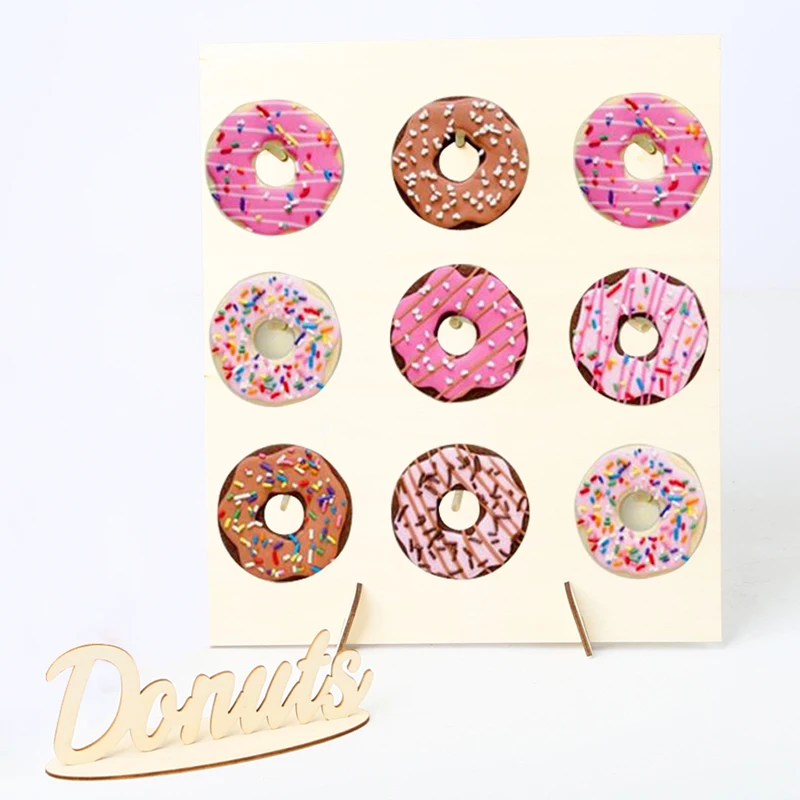 

2019 new 1 pc Wedding Decoration Donut Wall Holds Sweet Candy Cart Ferris Wheel With Wooden Stand DIY Wall Donut