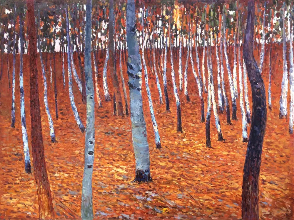 

Handmade Wall Paintings for Living Room - Beech Forest I by Gustav Klimt Modern Oil Paintings for Decoration