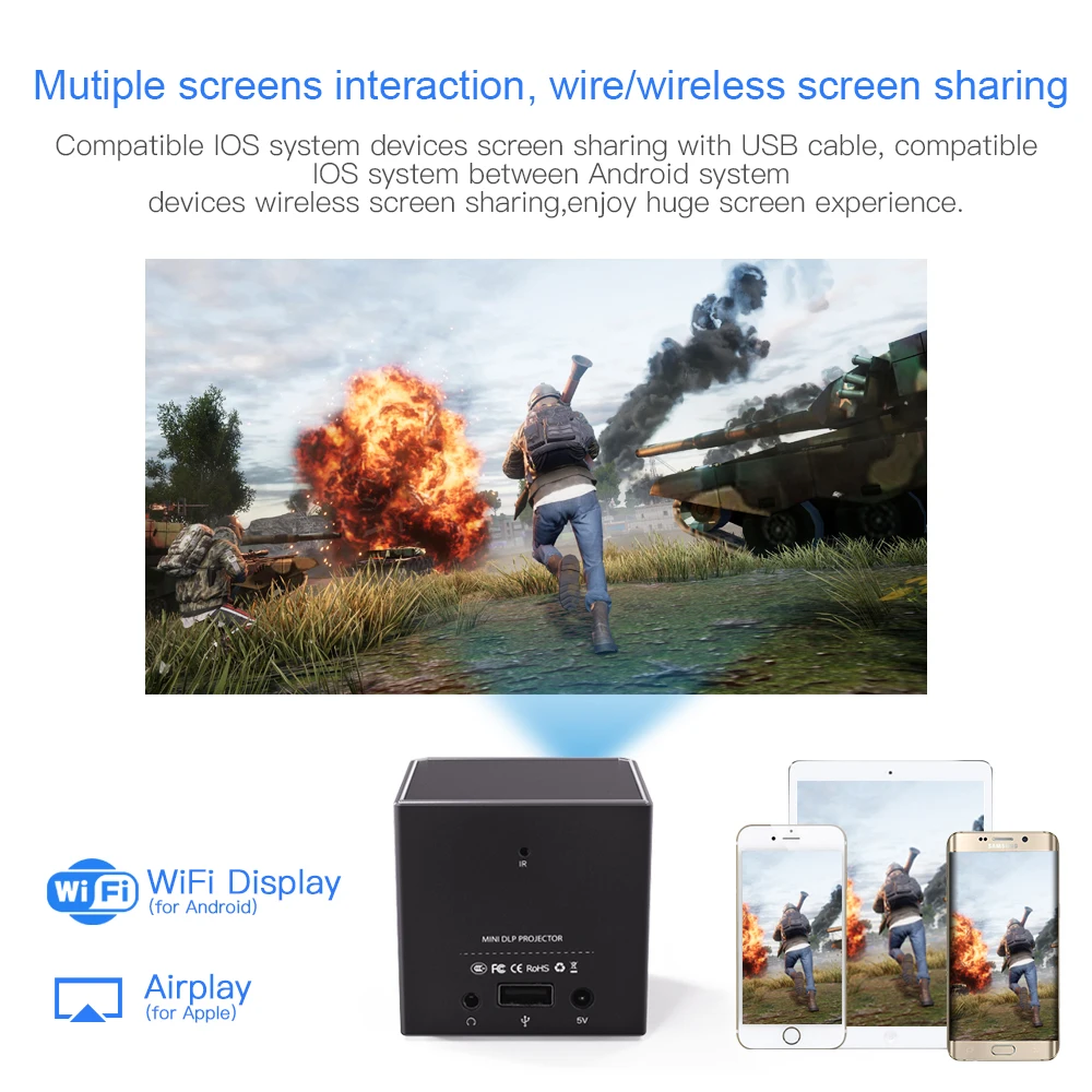 C80 DLP Мини карманный проектор Мини Портативный 2,4G 5G Wifi BT4.0 android 7.1.2 hdmi in 2g 16g 50 ansi люмен vs h96-p проектор