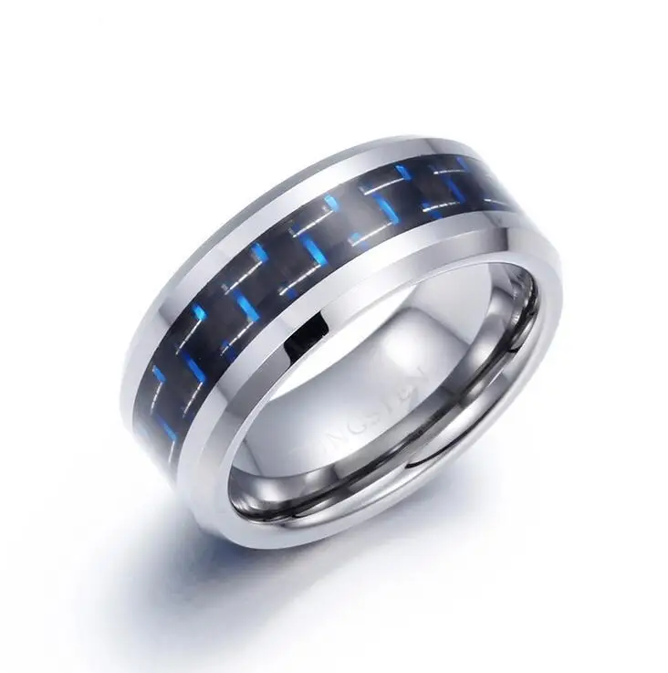 8MM Tungsten Ring Men With Carbon Fibre Insetted Cool Retro Mens Finger Rings Party Wedding