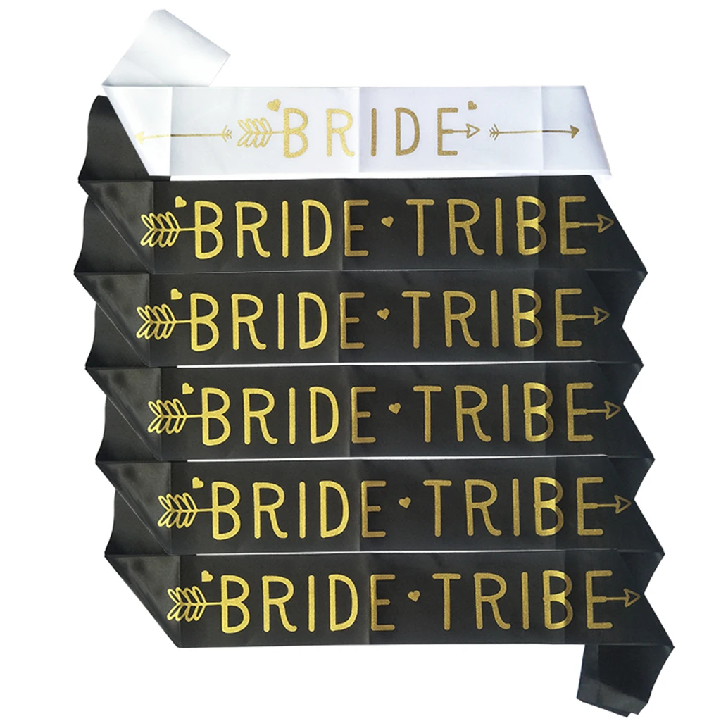 6/set White & Black Bride Tribe Sashes for Hen Party Bridal Shower Birthday bachelorette Hen Wedding Parties DIY Decorations