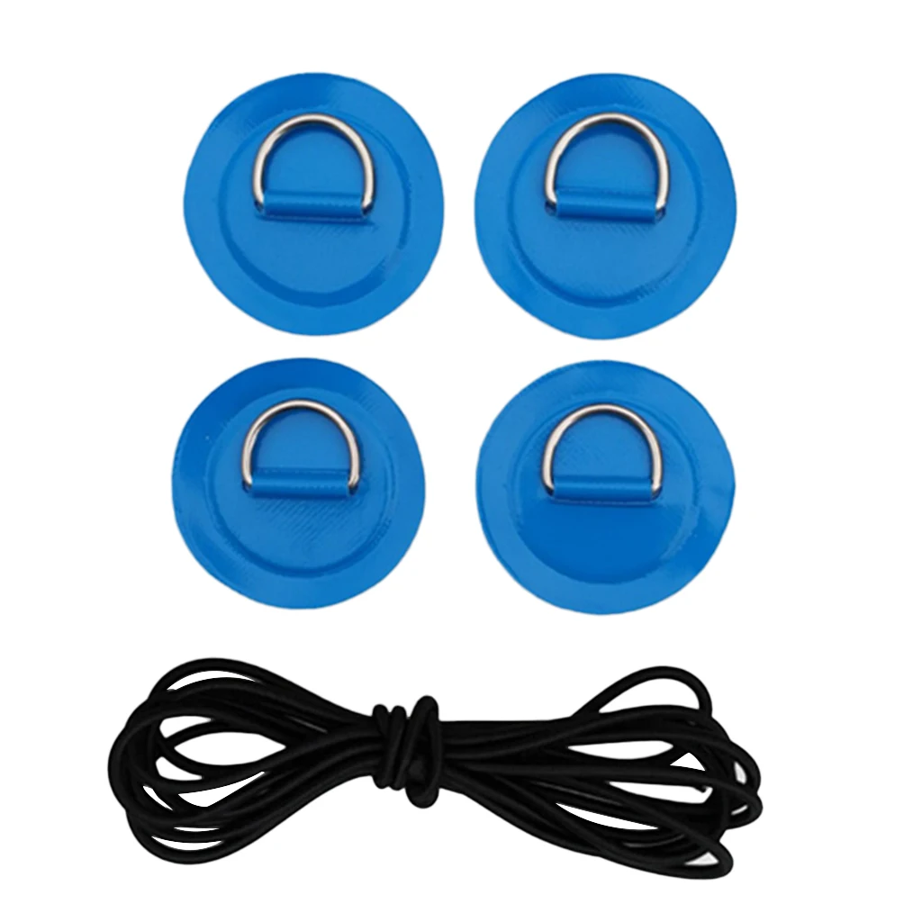 4Pcs D Ring Pad PVC Patch Boat Deck Rigging Black Elastic Bungee Rope Kit For Stand Up Paddle Board SUP Deck Attachment Tools