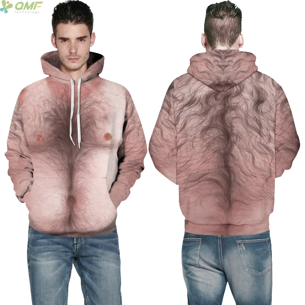 Hairy Chest Male Hooded Hoodies Cosplay Tops Hallowmas Fashion