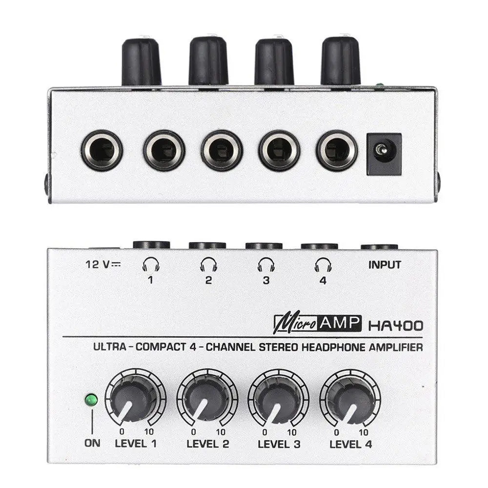 

Amplifier DC12V Headphone Amplifier Ultra-Compact 4 Channels Mini Audio Stereo Headphone Earphone Amp Power Adapter EU/US