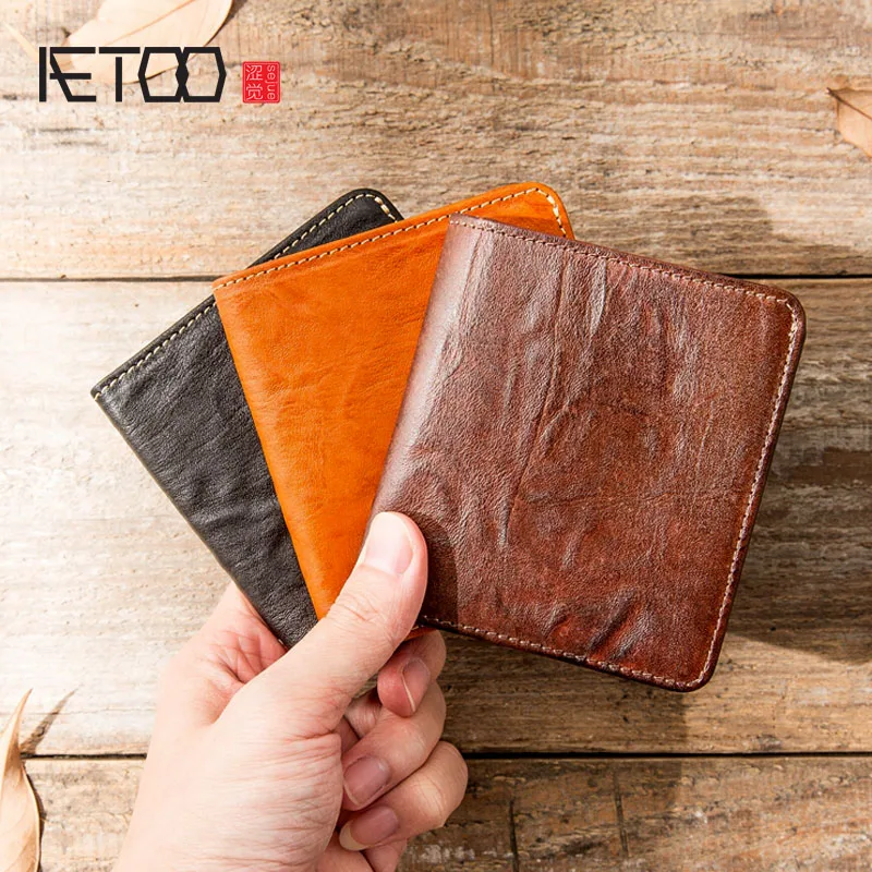 AETOO ультратонкий мини-кошелек мужской короткий кожаный вертикальный ручной