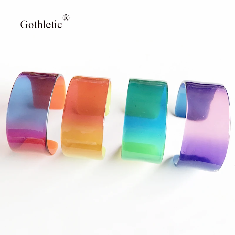 

Gothletic 28X65MM Spring Spliced Color Block Acitic Acid Acrylic Cuff Resin Bracelets & Bangles Women Fashion Jewelry 2019 NEW