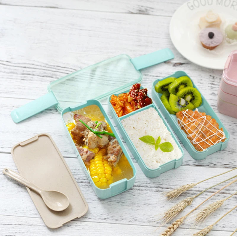 

Unibird 750ml Plastic Lunch Box for Kids with Spoon 3 Layers Food Container Heated Bento Box Dinnerware Microwavable Lunchbox