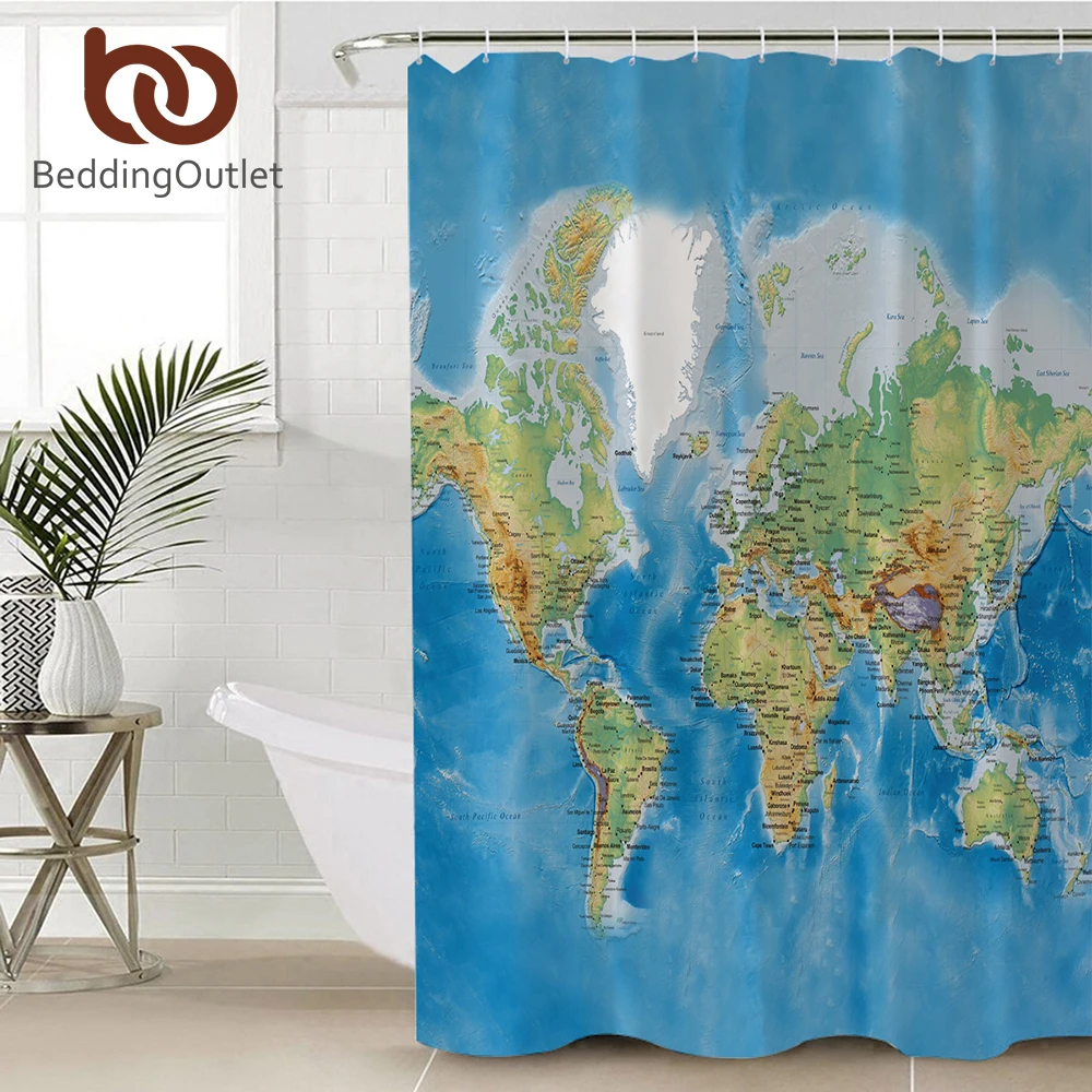 

BeddingOutlet World Map Shower Curtain For Adults Bathroom Waterproof Polyester Bath Curtain 71"x71" With Hooks cortina de ducha