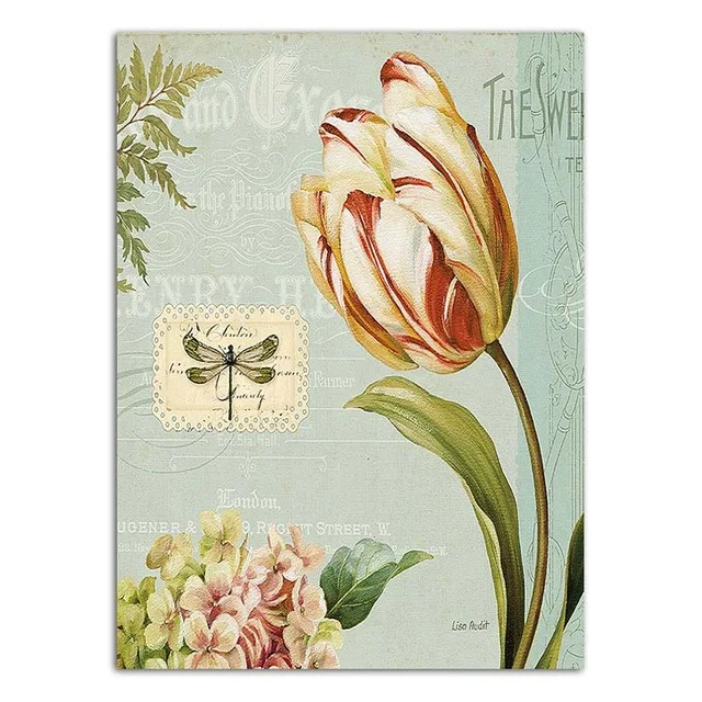 Vintage Flower Birds Animals Canvas Painting Nordic Home Decoration Posters and Prints Wall Art Picture for Living Room No Frame - Цвет: no frame10