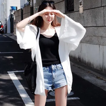 

White Long Coat Women Ladies Simple Elegant Casual Sunscreen Coats
