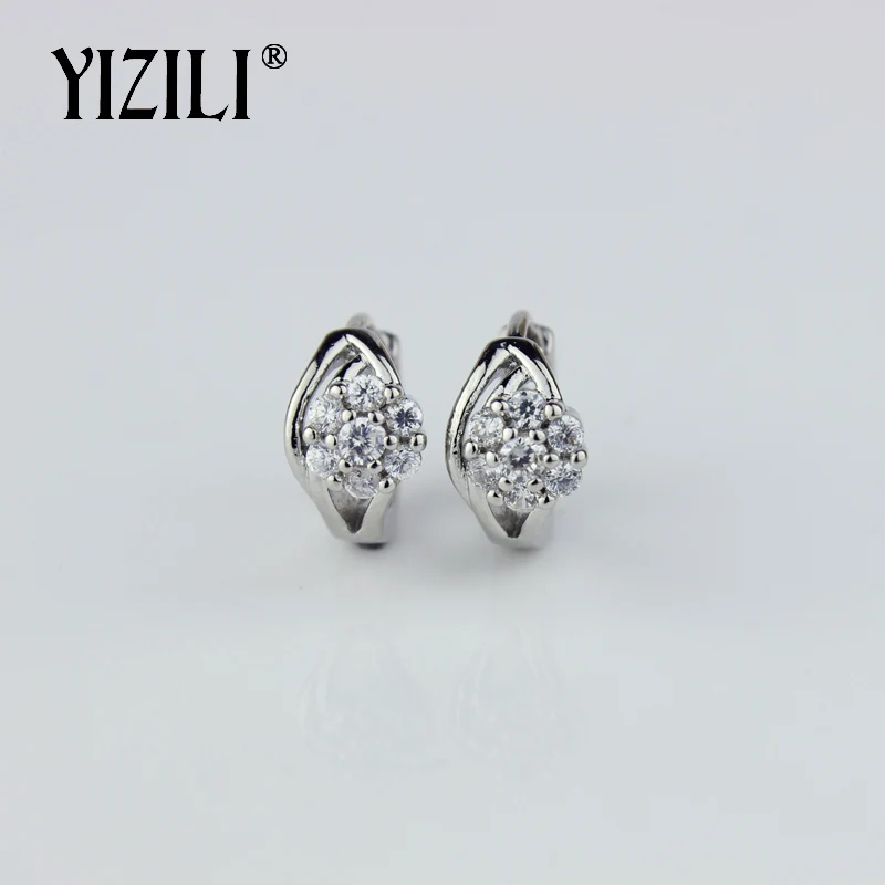 YIZILI, модные, изысканные, маленькие серьги в виде цветка, инкрустированные, натуральный циркон, серьги для женщин, вечерние, для банкета, праздничный подарок, ювелирное изделие A024 - Окраска металла: white zircon