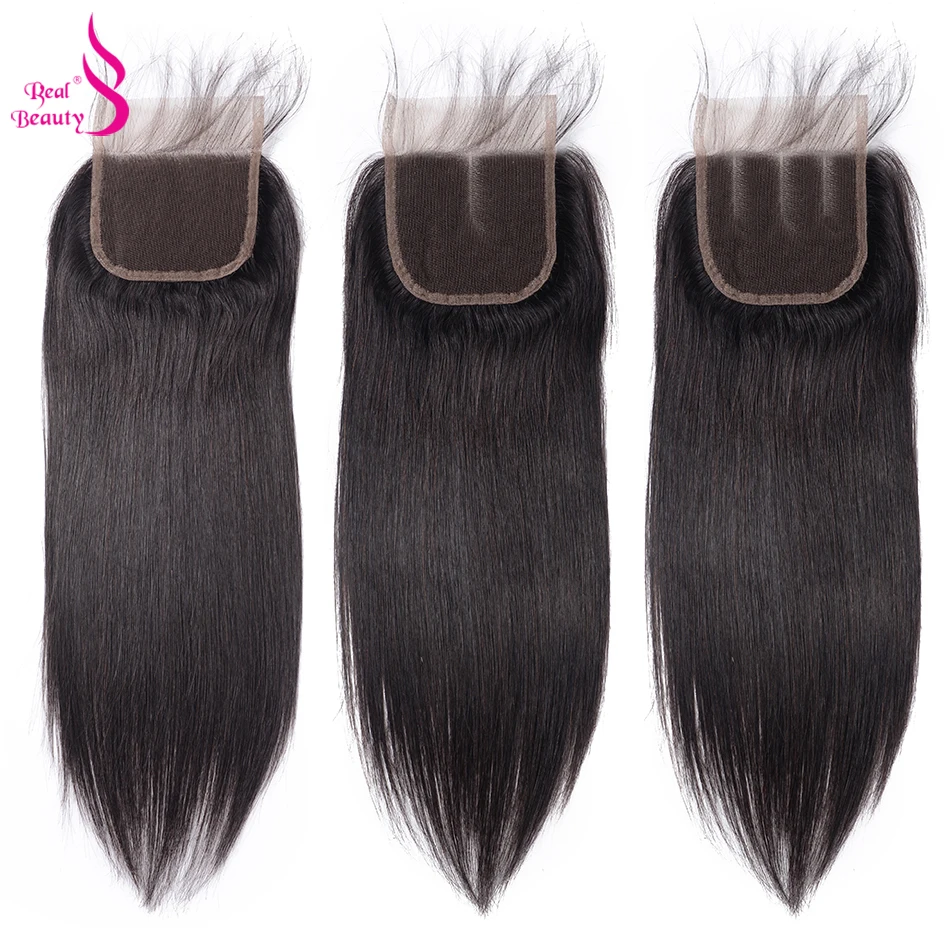 Peruvian Straight Hair 3 Bundles With Closure 4x4 100% Human Hair Bundles With Lace Closure non-Remy Hair 8-28