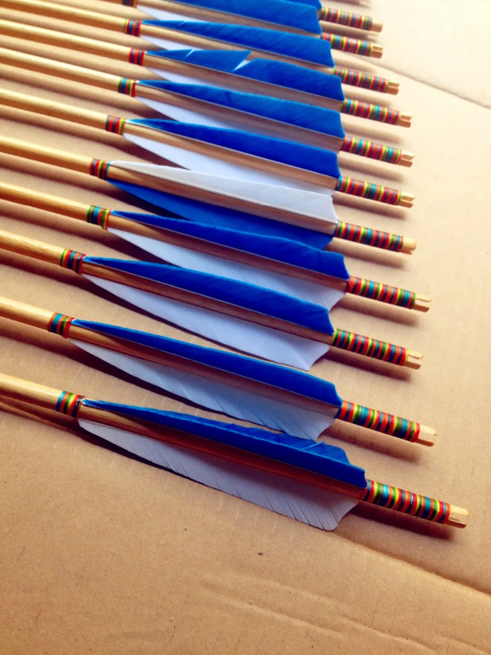 12pk Handmade Wooden Arrows White And Blueturkey Feather Target