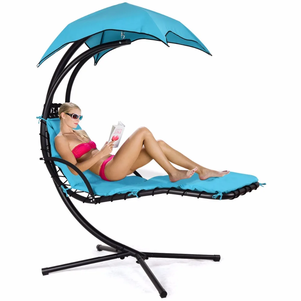 Giantex Hanging Chaise Lounger Chair Arc Stand Porch Swing Hammock Chair W/ Canopy Blue Outdoor Furniture OP3460BL Giantex Hanging Chaise Lounger Chair Arc Stand Porch Swing Hammock Chair W/ Canopy Blue Outdoor Furniture OP3460BL