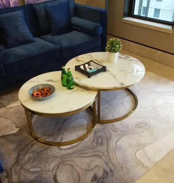 Round Marble Nest Coffee Tables 2 Pieces Pack of 80cm+70cm Diameter Table