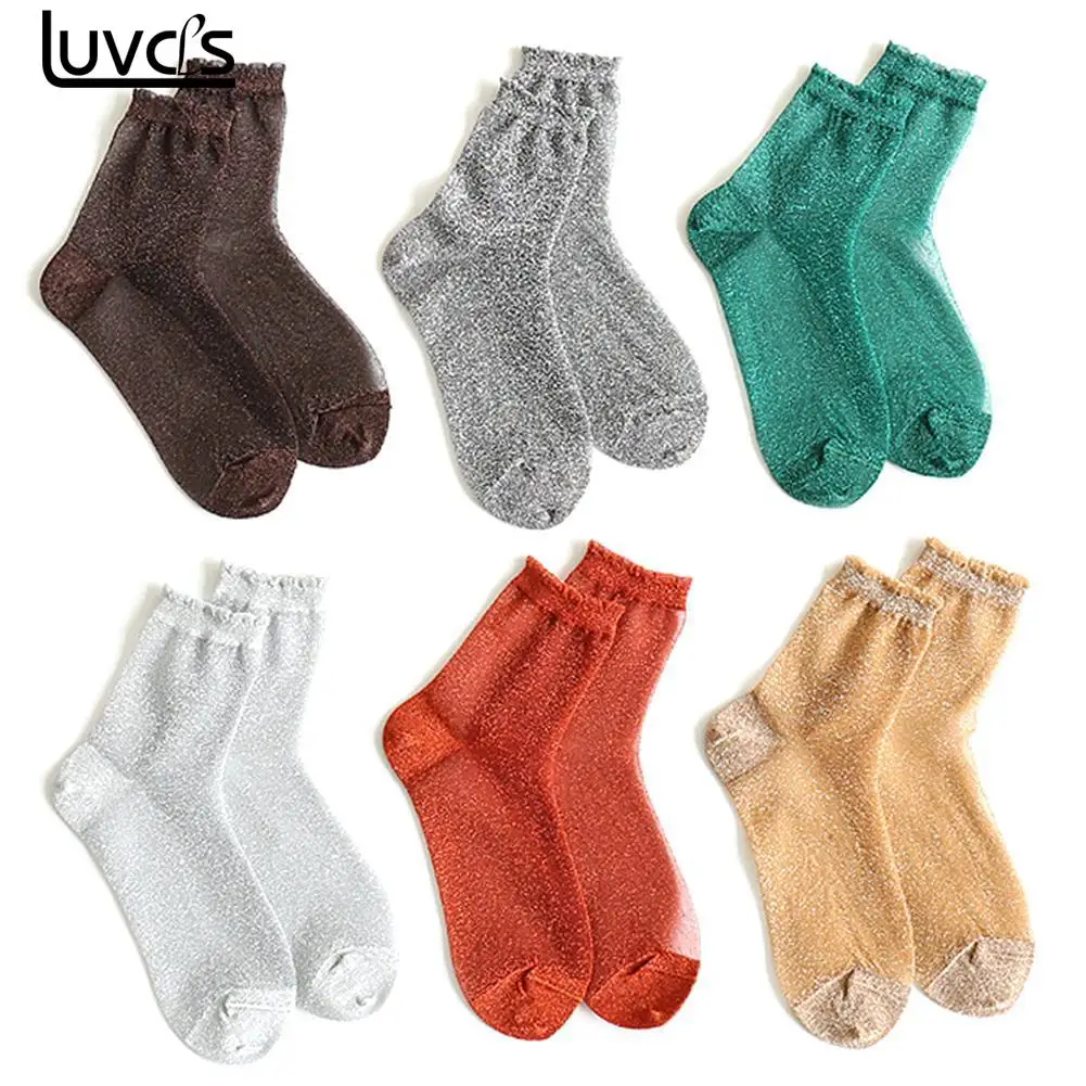 Women Summer Socks Women Fashion Shiny Trendy Girls Glitter Ankles Socks Spring Summer Thin