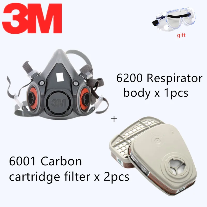 

4 In 1 3M 6200 6001 Organic Vapor Gas Mask Painting Spray Protective Dual Carbon Air Filter Canisters Respirator Industrial Use
