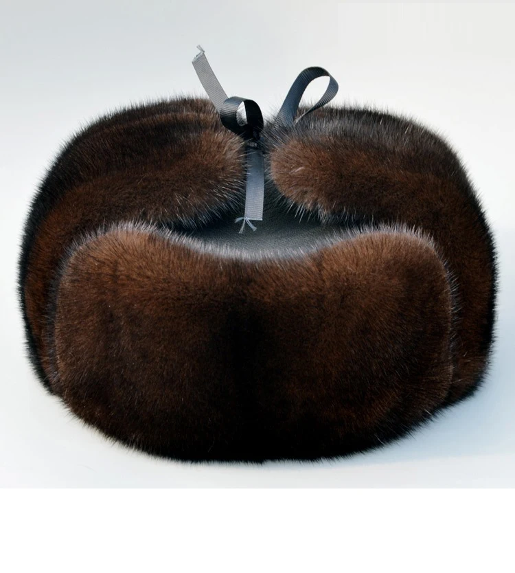 Autumn and winter quinquagenarian male quality black mink hair ear hat bomber trapper hat