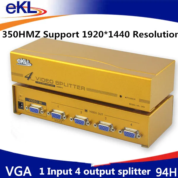 EKL VGA сплиттер, 1x4, 1 вход 4 выход, 1 порт для входа сигнала VGA, 4 порта для выхода сигнала VGA
