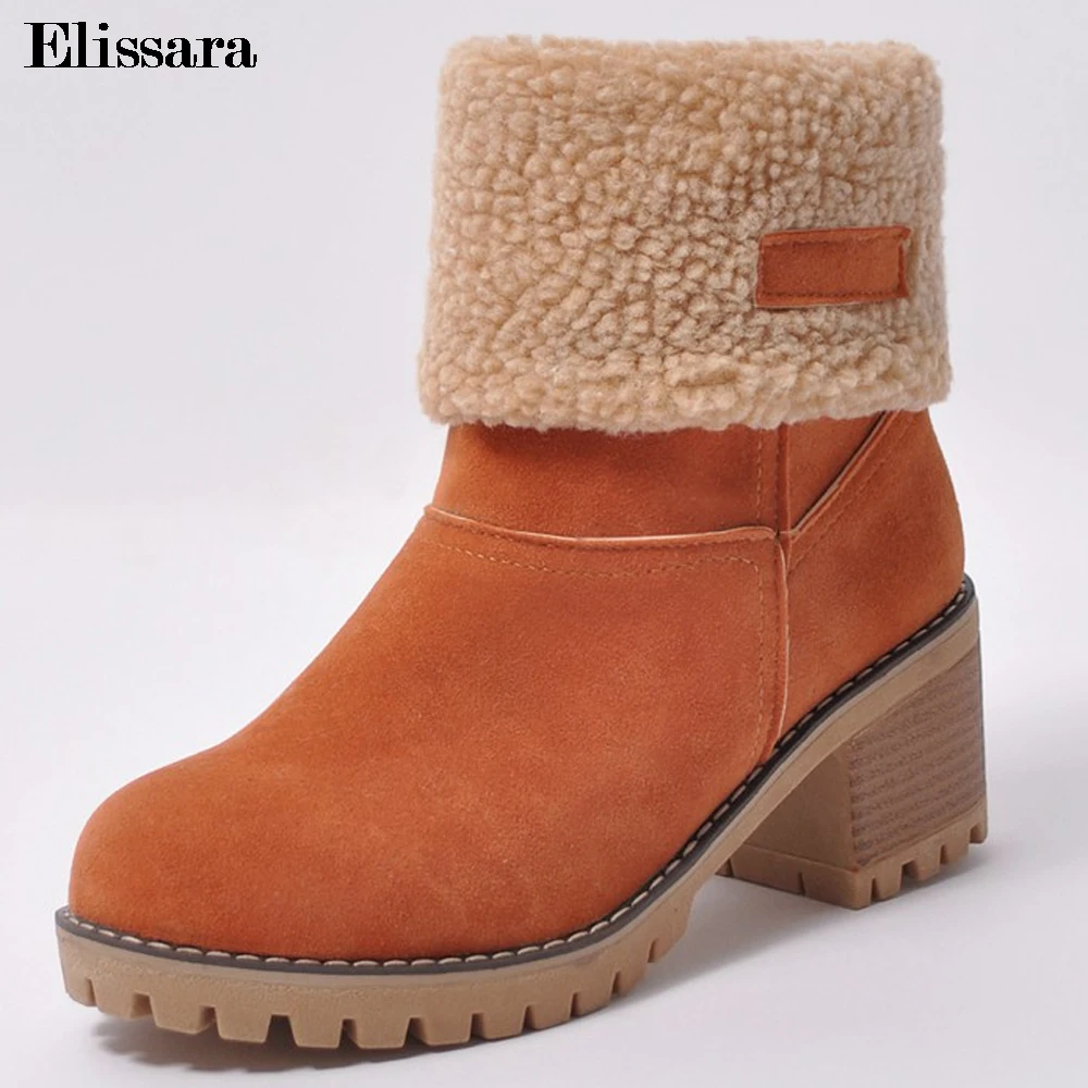 

Elissara Fashion New Women Winter Warm Boots Women Mid Heels Ankle Boots Women Snow Boots Shoes Plus Size 34-43