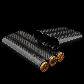 

3-Cigar Black Carbon Fiber Cigar Case Cigar Humidor Storage Portable Cigar Box