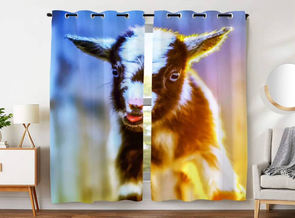 

HommomH Curtains (2 Panel) Grommet Top Darkening Blackout Room Cute Little Sheep Colorful