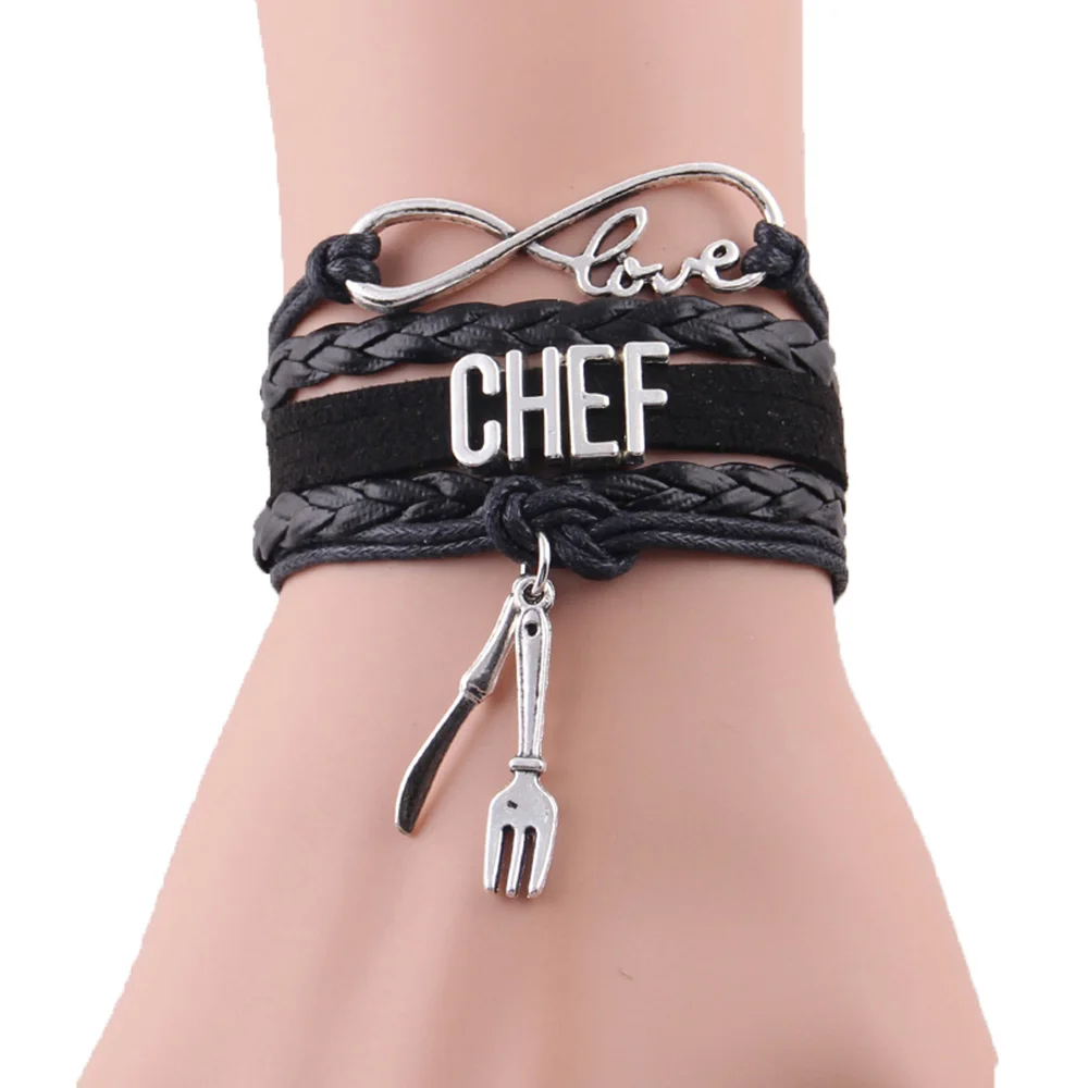 Infinity Love CHEF bracelet stacks Knife fork charm leather wrap pulseras y brazaletes para hombres mujeres, accesorios de joyería|leather wrap bracelet|wrap braceletbangles for - AliExpress