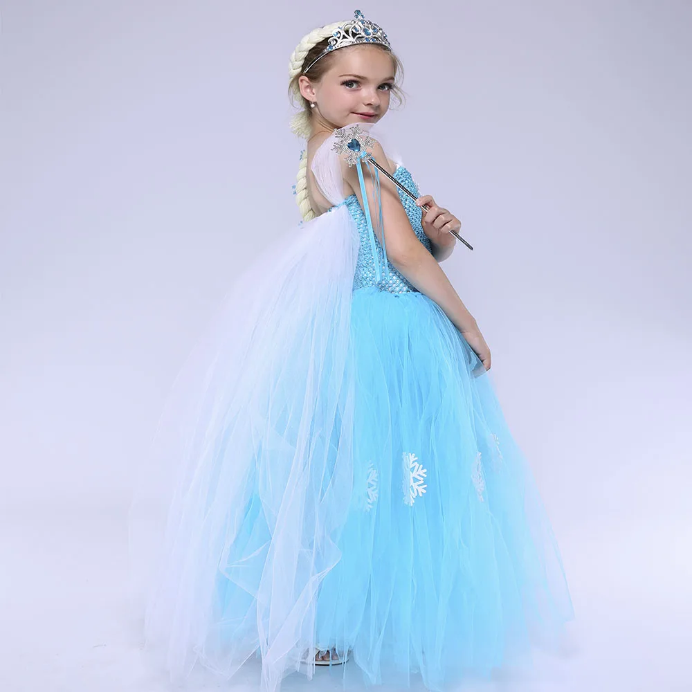 Blue Snow Queen Girls Elsa Dress Cosplay Princess Costume for Kids Froze Girls Christmas Dress Kids Snowflake Party Dress Tutu (5)