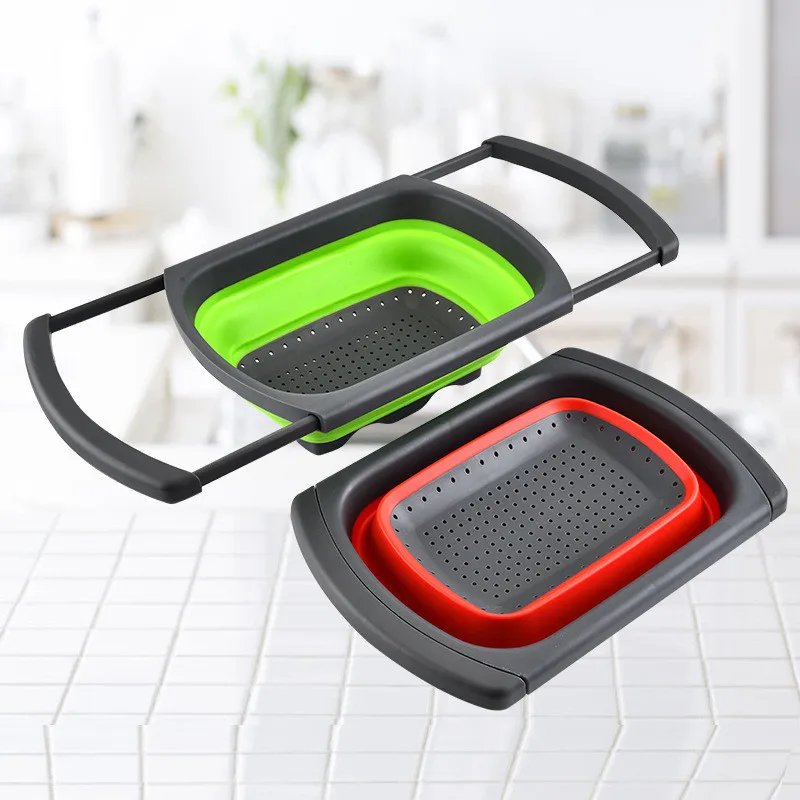 

Foldable Fruit Vegetable Washing Basket Drainer Kitchen Colander Collapsible Sink Adjustable Silicone Strainer Home Drain Gadget