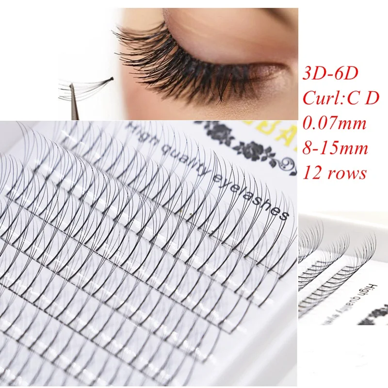 

8-15mm Curl C D 0.07mm Thickness 3D/5D/6D Eyelash Extensions Short Stem Handmade Synthetic Hair Russian Volume Lashes Premade