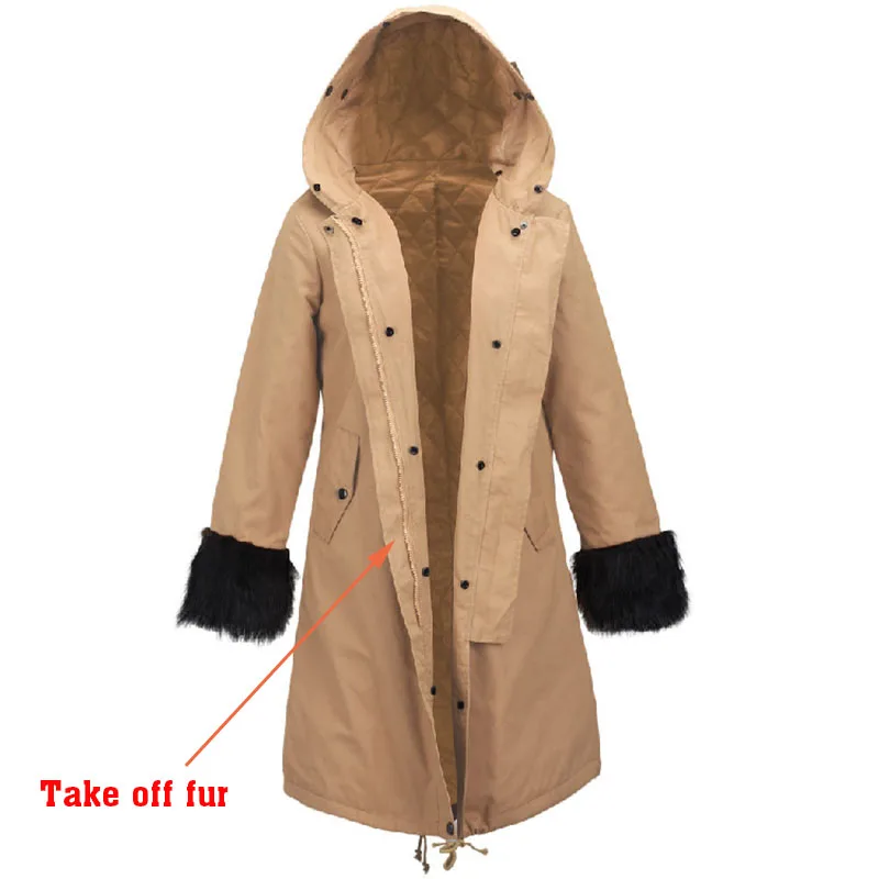 Vers Parka Veste Green Le Chaud Abrigos Femmes Femelle army D'hiver Manteau Noir Mujer kaki Outwear Coton 2017 Fourrure Nouveau De Long Épaisse À Grand Bas Ouatée Capuchon CRqtAA