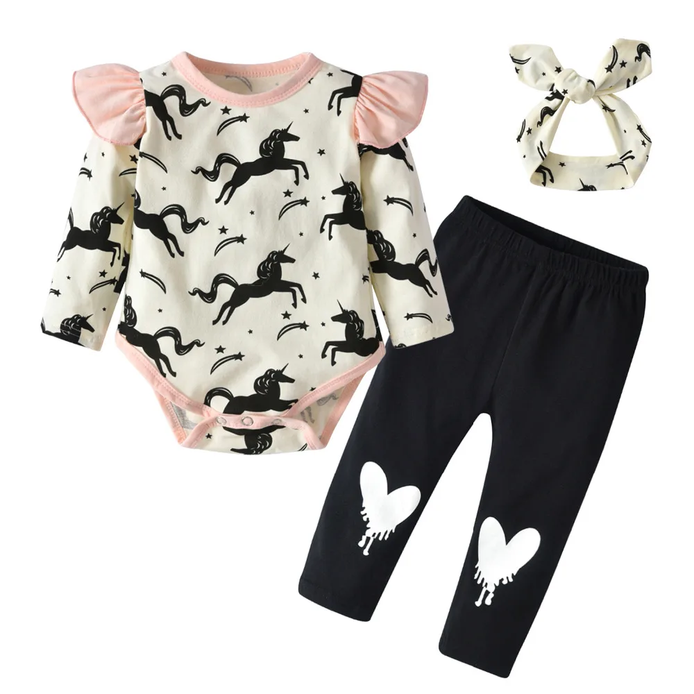 Baby Girl Clothes Newborn Toddler 3PCS Infant Bodysuit Autumn Spring