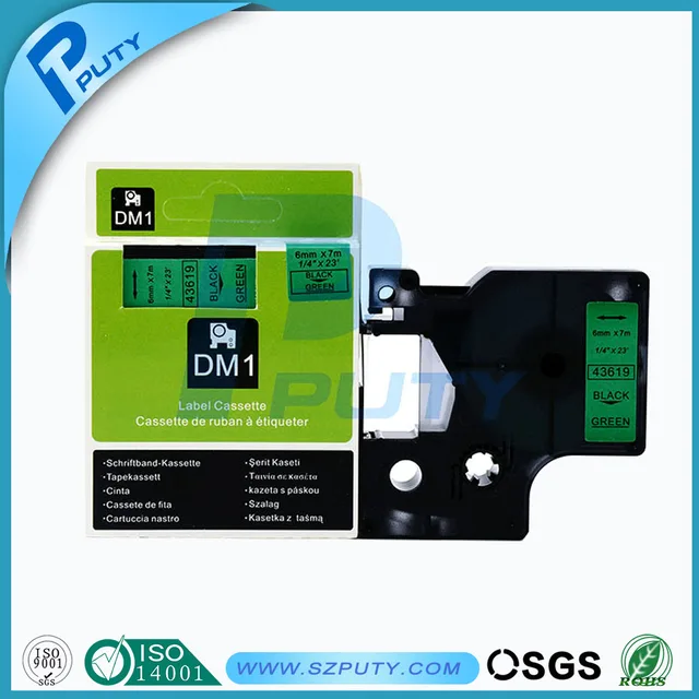 Best Price 6mm black on green compatible DYMO D1 tape 43619 for dymo labelmanager label printers