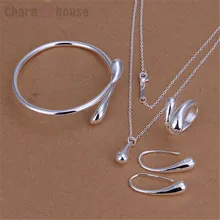 

8 Style Jewelry Set Water Drop Silver Bracelet Necklace Earrings Ring 4 pcs Set Women Fashion Ensemble de bijoux Factory Price