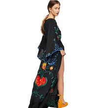 Limiguyue богемные люди хиппи шик Длинное Макси платье для женщин Винтаж кисточкой Сплит черное платье с вышивкой длинное вечернее платье Z0900