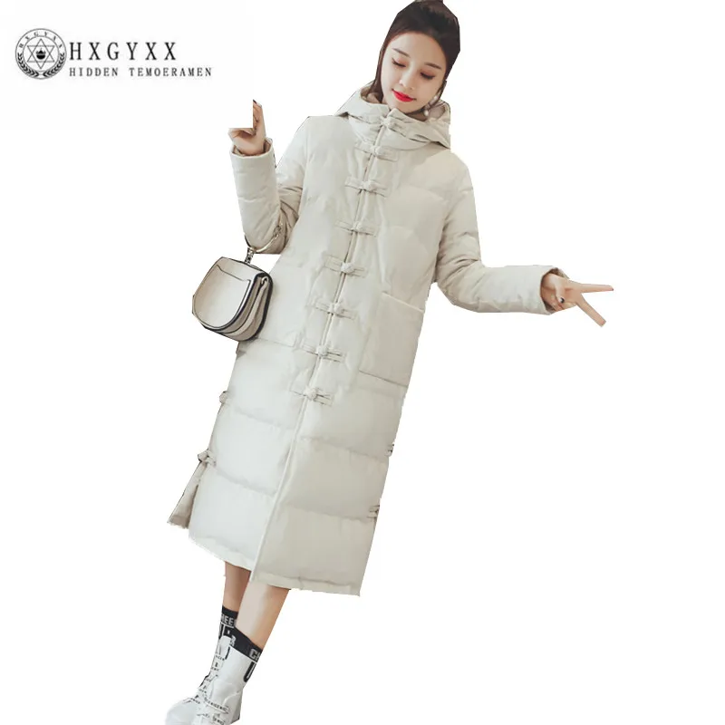 

Winter Women Cotton Coat Fashion Casual Hooded Long Button Cotton jacket Quilt Female Loose Straight New Outerwear ZX359