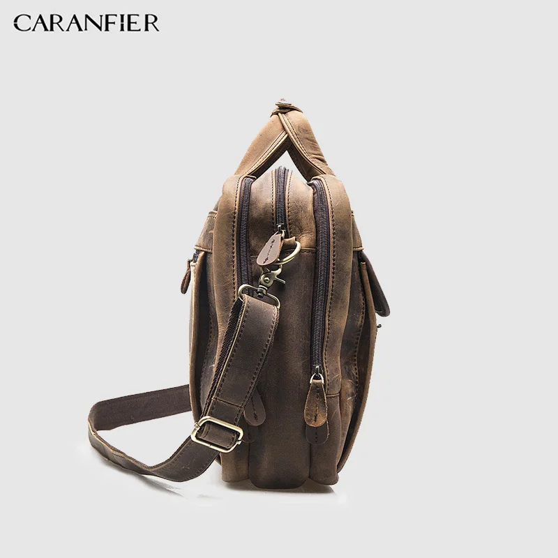 Мужской портфель CARANFIER деловой из воловьей кожи 16 дюймов на молнии для
