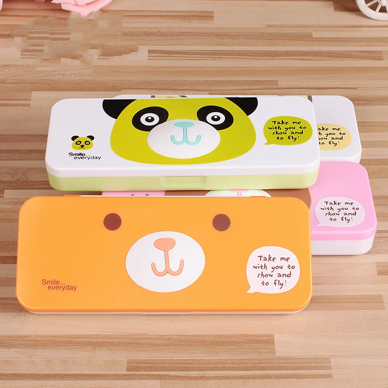 

Double Layer Plastic Pencil case Animal Cartoon Creative Pencil Box Children Simple Pencil Bag School Office Stationery Supplies