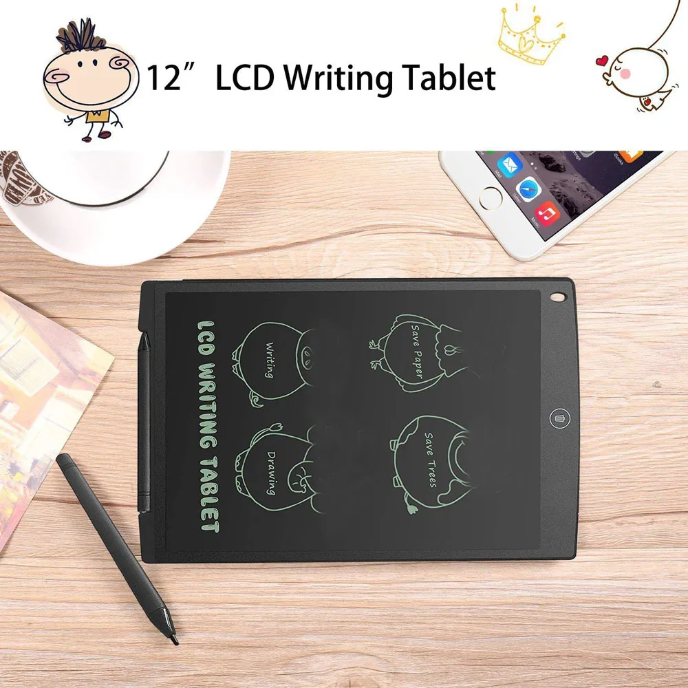 12 Portable Smart LCD Writing Tablet Electronic Notepad Drawing Graphics Board With Stylus Pen With Battery 5