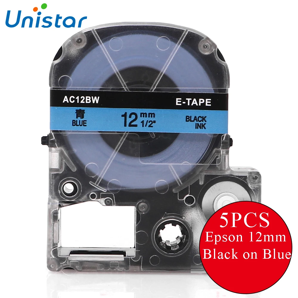 Юнистар 5 шт. совместимый для LK-4LBP LC-4LBP Epson LW-300 LW-400 черный на голубом 12 мм крюк