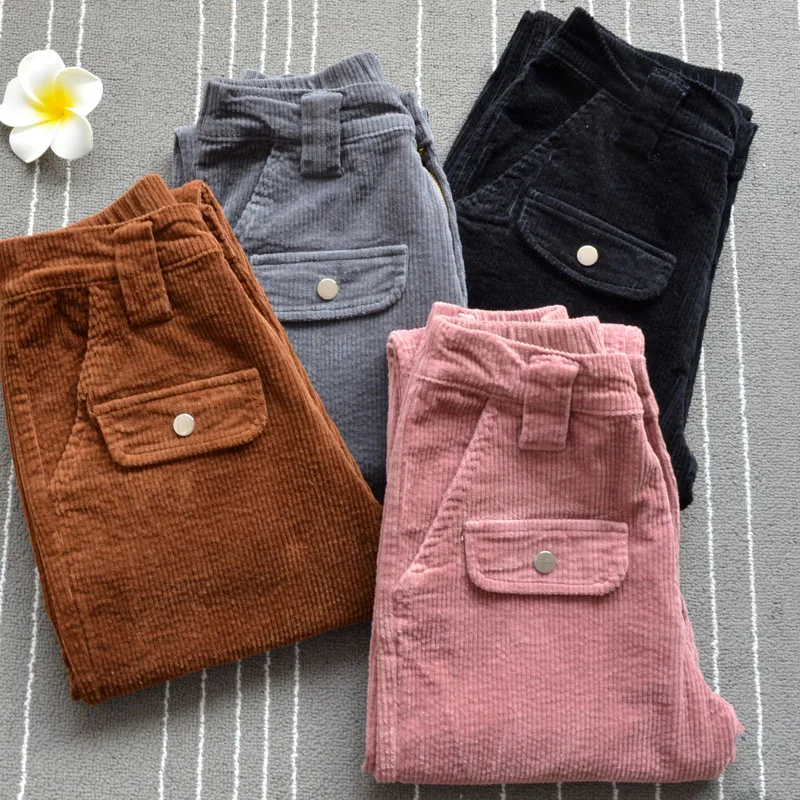 

2018 Spring autumn Fashion Velvet High waist casual pants corduroy pants trousers Harem pants stretch Slim large size 27-32