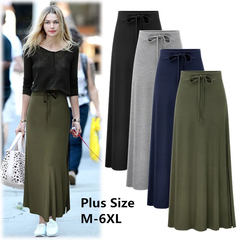 

2019 Plus Size Cotton Women Skirts Plus Size M-6XL Long Maxi Skirt For Women High Waist A Line Causal Large Size Female Skirts
