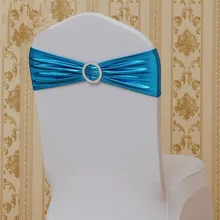 Бирюзовая блестящая металлизированная лайкра пояс с круглой пряжкой ленты из спандекса на стулья для свадебного украшения вечерние кушак для стула
