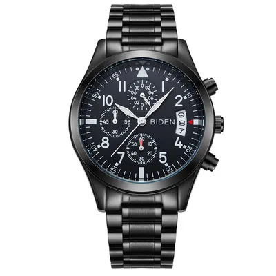 

Biden brand mens stainless steel wristwatches quartz black blue man watches waterproof calendar casual fashion male clocks