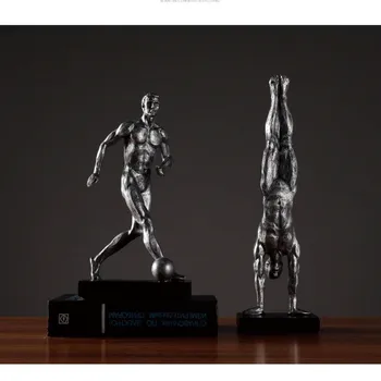 

Retro Men's Sports Statue Athlete Play Football Abstract Gymnastics Characters Figurine Resin Art&Craft Home Decoration R1147