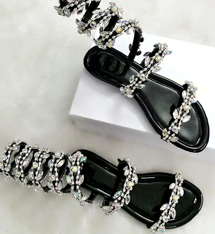 Летние роскошные сандалии-гладиаторы; женские сандалии на плоской подошве со стразами в стиле панк; Свадебная обувь