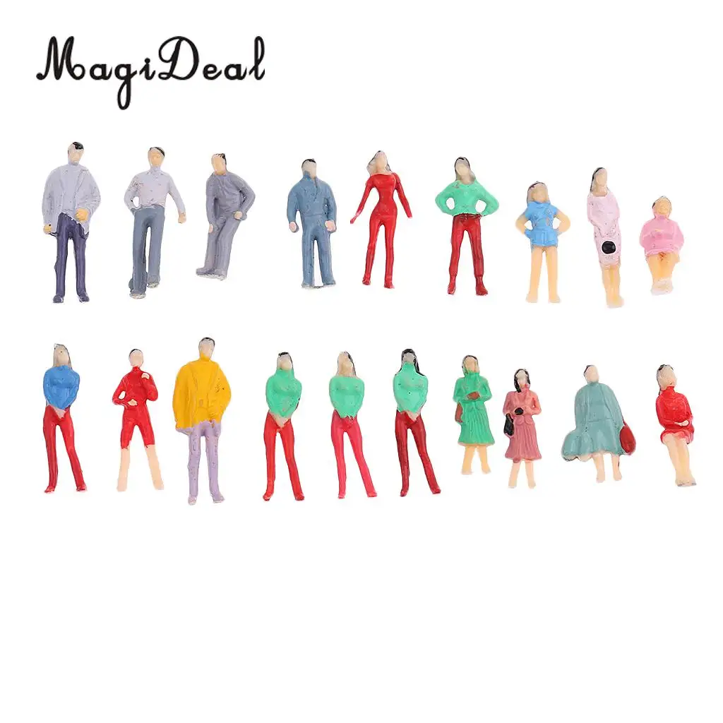MagiDeal 20Pcs Layout Model People Passenger Figure Train HO Painted 1/75 for Street Park Train Scene Building Landscape Toys